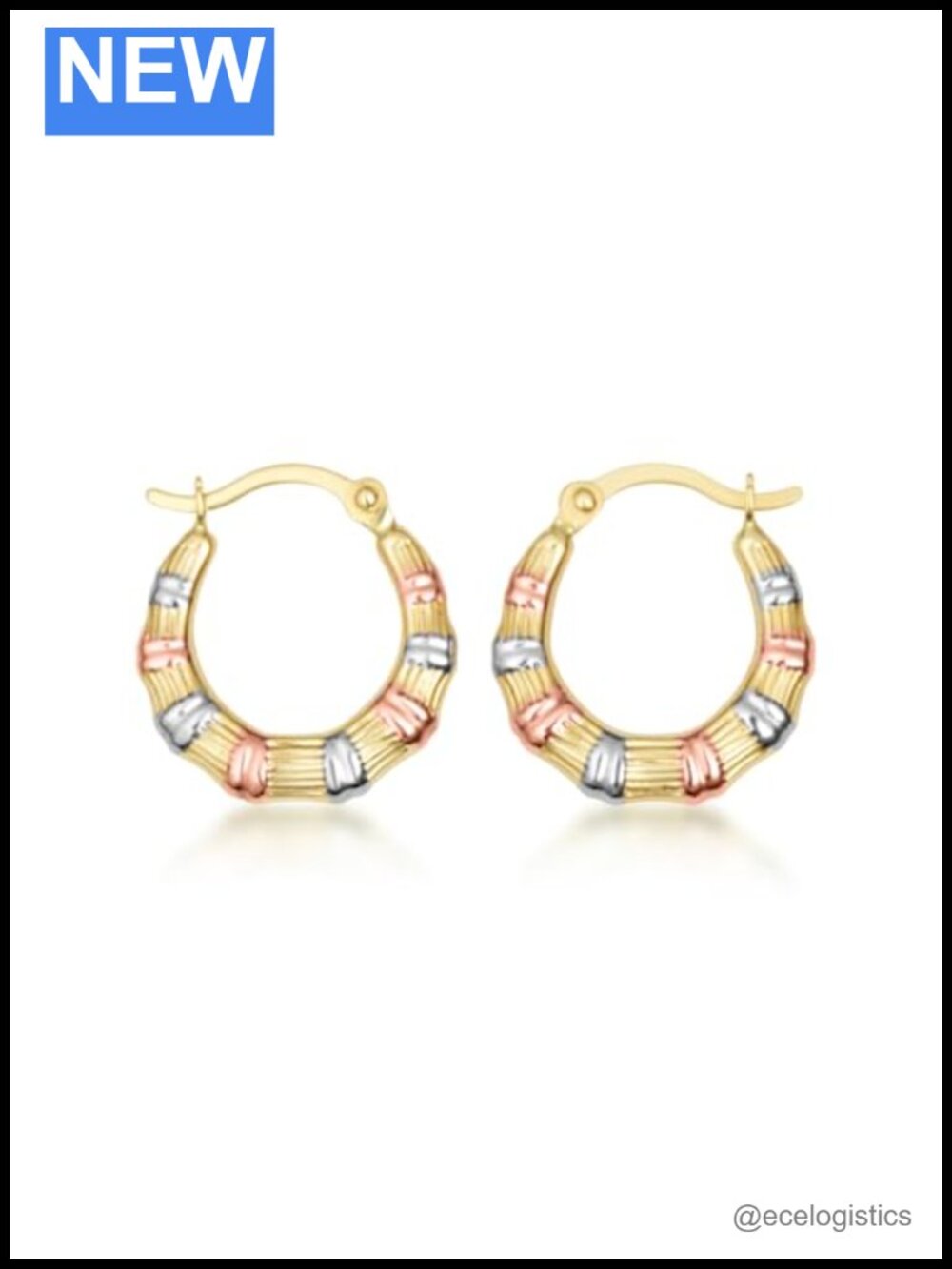 Gold Striped Hoop Earrings Women 10K 14K Tri-Color Gold Hinged Hoop